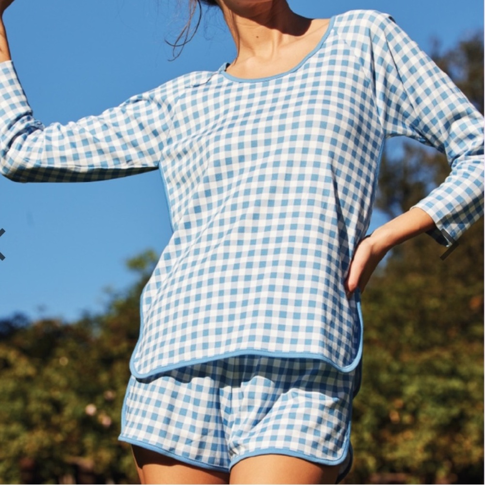 Lake blue gingham 3/4 sleeve short set size M
